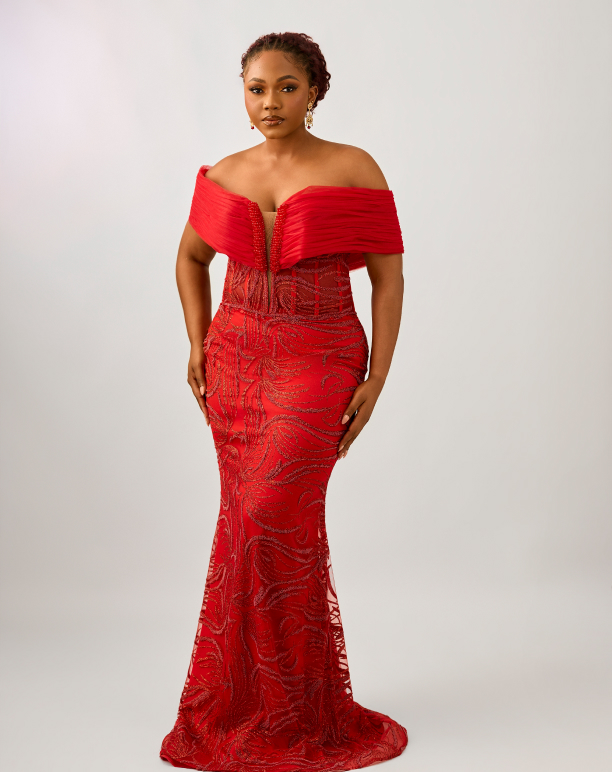 Red beaded gown from the Sanntoma collection